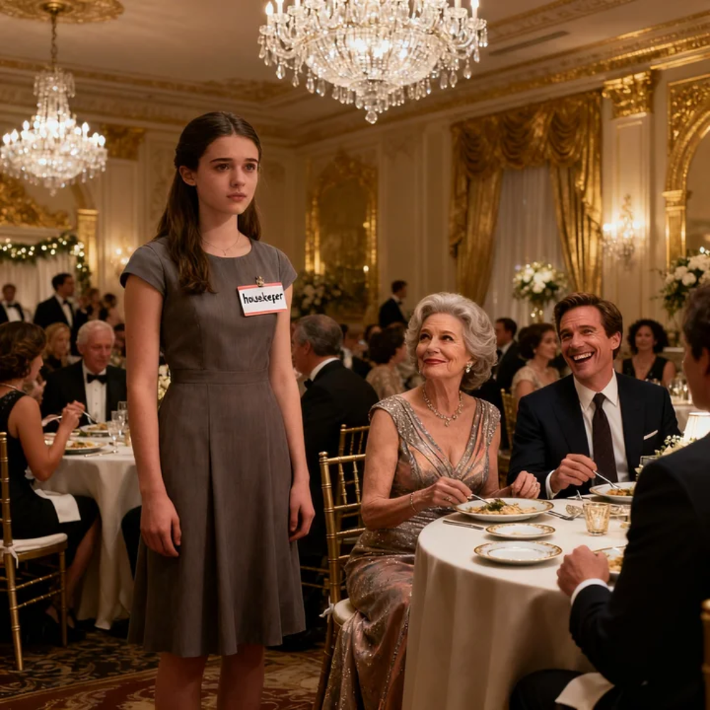 AT MY HUSBAND’S SISTER’S ENGAGEMENT, THE TAG ON MY CHEST READ “HOUSEKEEPER.” HIS MOTHER SMIRKED, “YOU’RE JUST STAFF HERE.” NO CHAIR, NO PLATE, NO PLACE. MY HUSBAND CHUCKLED, “FOOD IS FOR FAMILY.” I STOOD TALL, SLID OFF MY RING, AND SAID, “THEN I’M NO LONGER YOURS.” HIS SMILE VANISHED BUT THAT WAS ONLY THE BEGINNING.