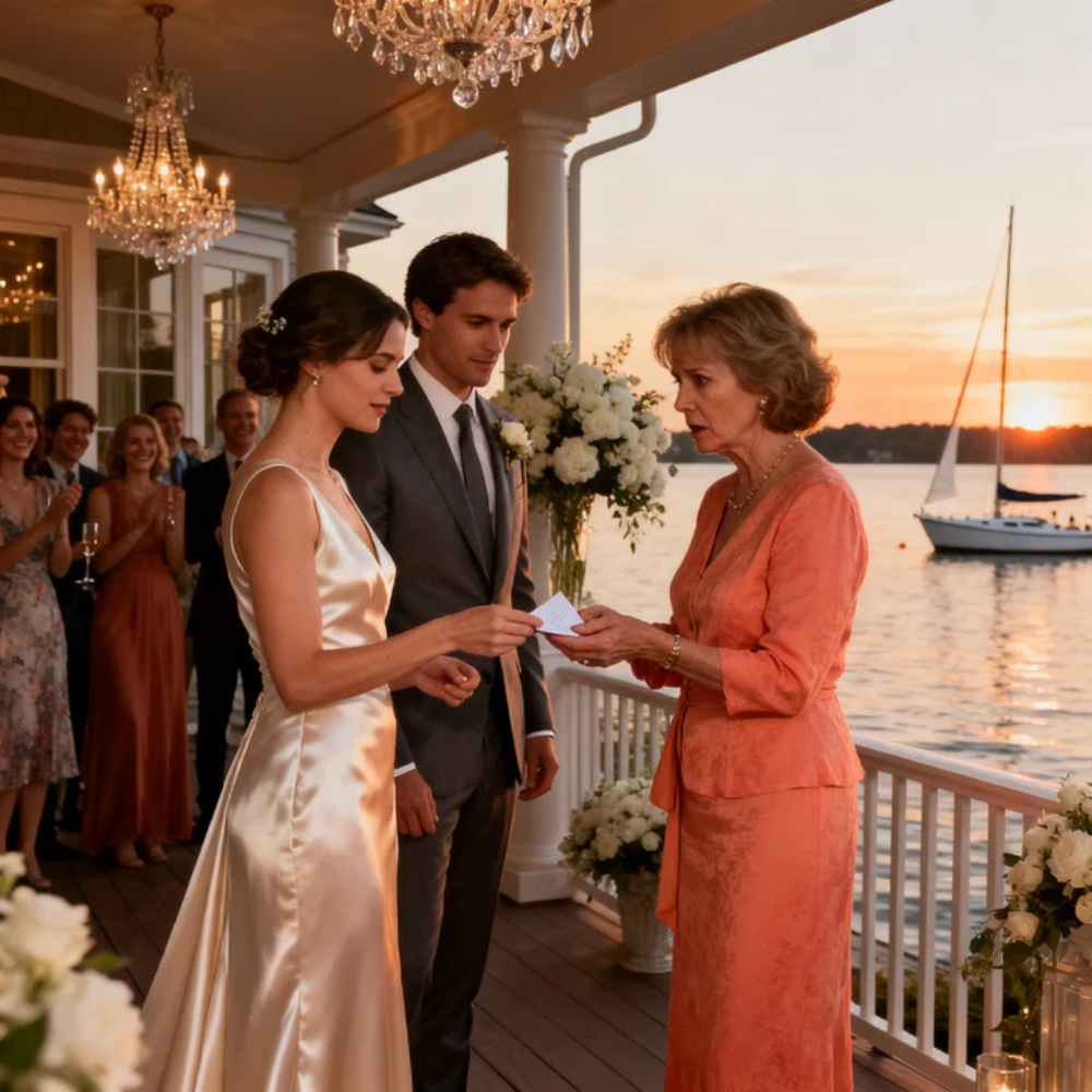 MY DAUGHTER’S FIANCร KEPT ASKING ABOUT OUR WATERFRONT PROPERTY, AND I THOUGHT NOTHING OF IT. AT THE ENGAGEMENT PARTY, AS SHE STOOD BESIDE HIM, SHE SLIPPED ฮฮ A NOTE THAT SAID, “MOM, HE’S NOT WHO ะะ SAYS.” I STOOD UP AND…